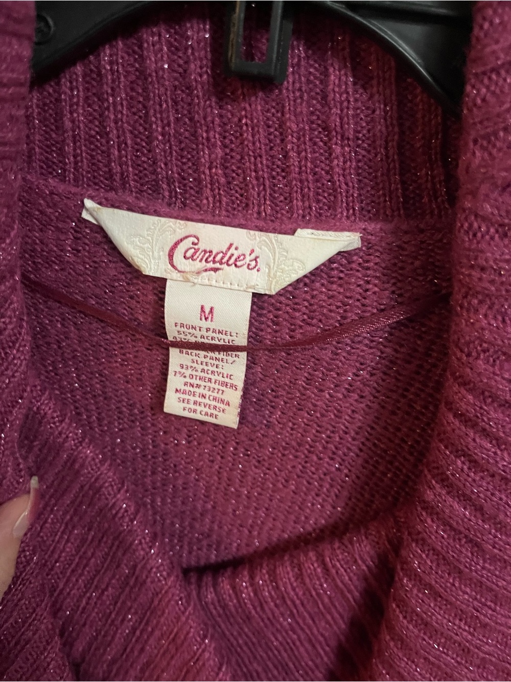 Candie's Raspberry Pink Ribbed Cowl Neck Sweater - Picture 2 of 2